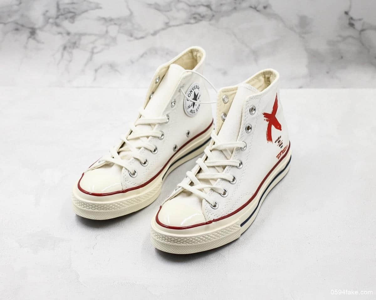 匡威Converse Chuck Taylor All Star 1970 Give Me A Group High复古三星标经典高帮休闲硫化板鞋帆布白红打叉X图案 货号:162056C