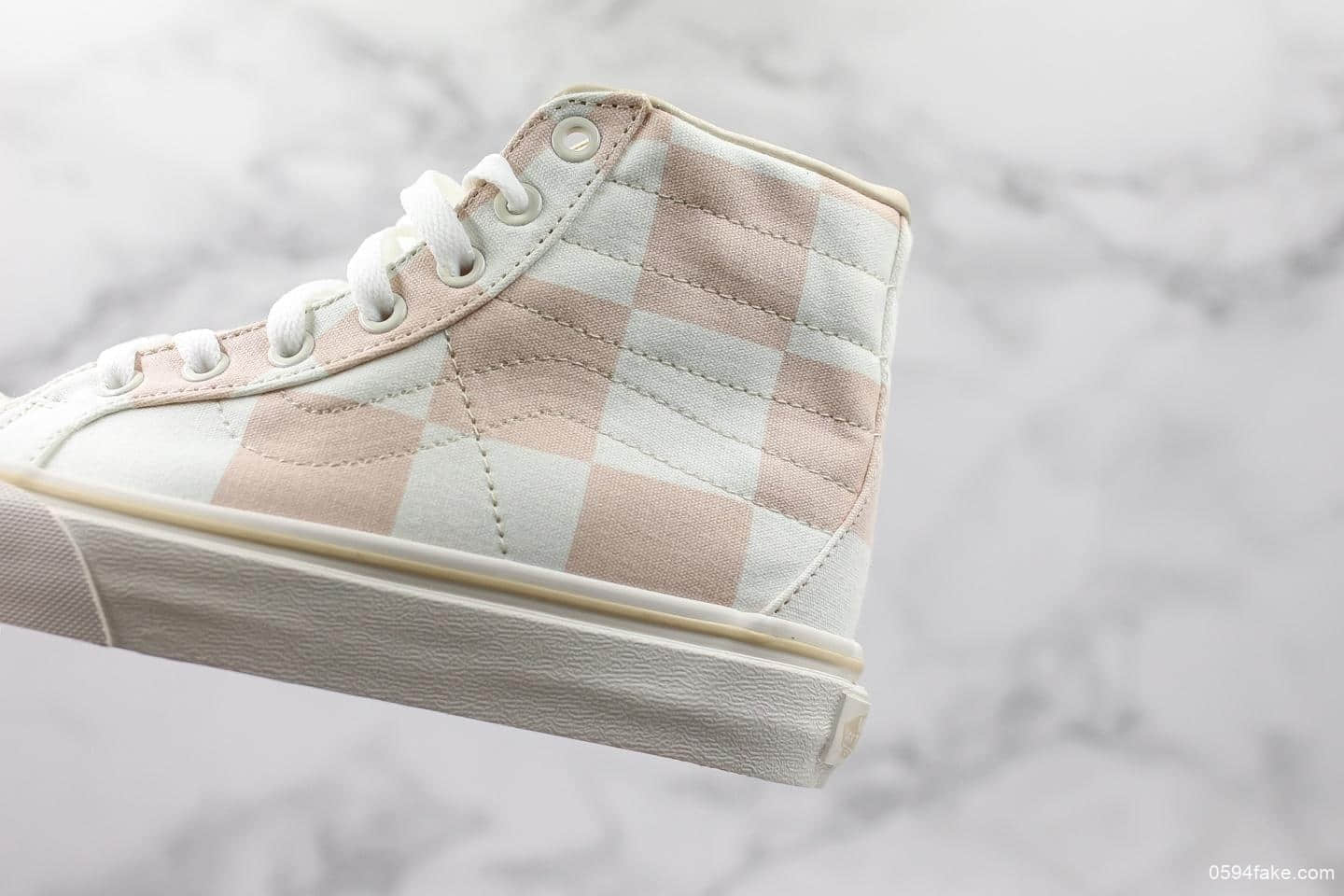 万斯Vans Sk8-Hi真标硫化复古大棋盘格高帮帆布鞋滑板鞋小红书爆款淡粉色