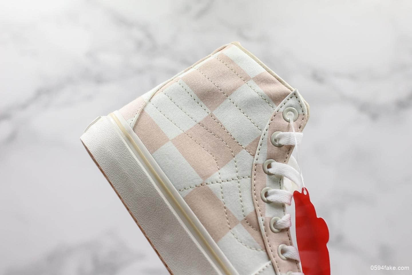 万斯Vans Sk8-Hi真标硫化复古大棋盘格高帮帆布鞋滑板鞋小红书爆款淡粉色