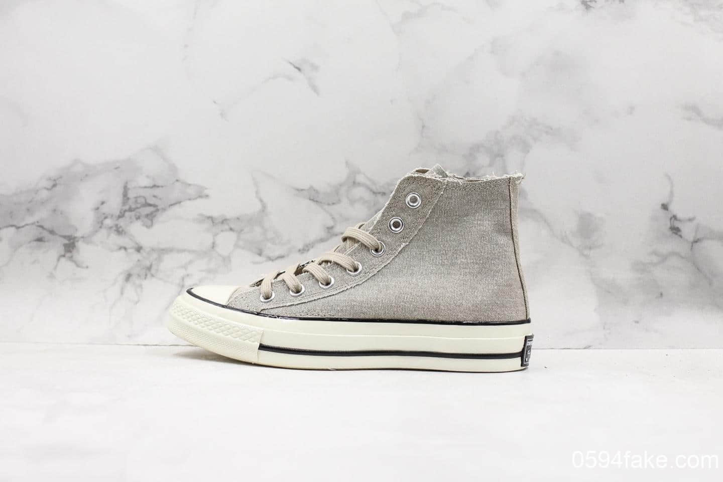 匡威Converse Chuck Taylor All Star真标硫化蓝底工艺原楦开发版原标原盒正确PU蓝底草木灰高帮帆布鞋 货号:164595C
