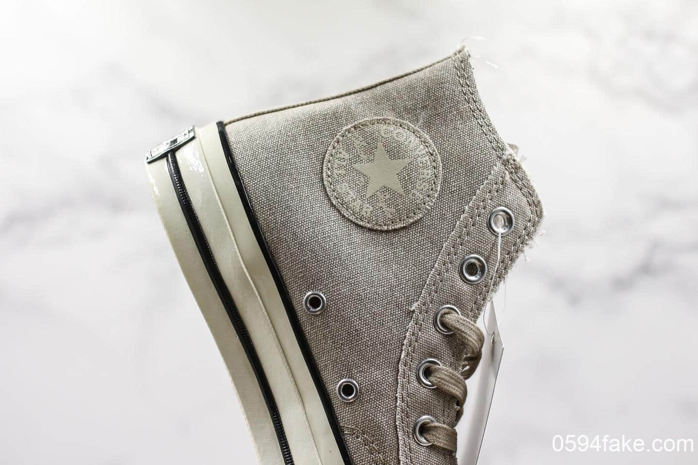 匡威Converse Chuck Taylor All Star真标硫化蓝底工艺原楦开发版原标原盒正确PU蓝底草木灰高帮帆布鞋 货号:164595C