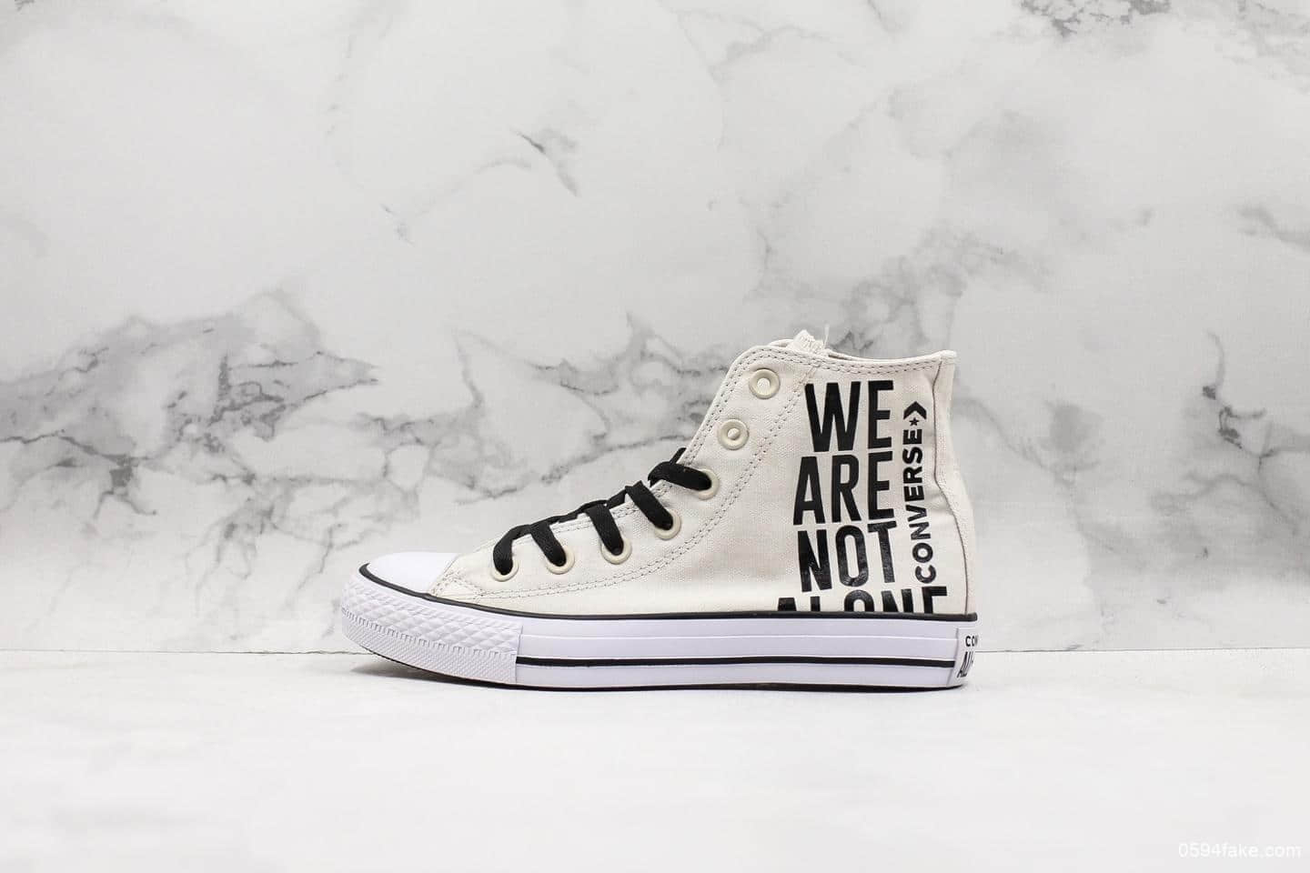 匡威Converse Chuck Taylor Ctas Hi We Are Not Alone Hi真标高品质明星系列经典高帮帆布休闲运动硫化鞋大学白黑标语 货号:165467C