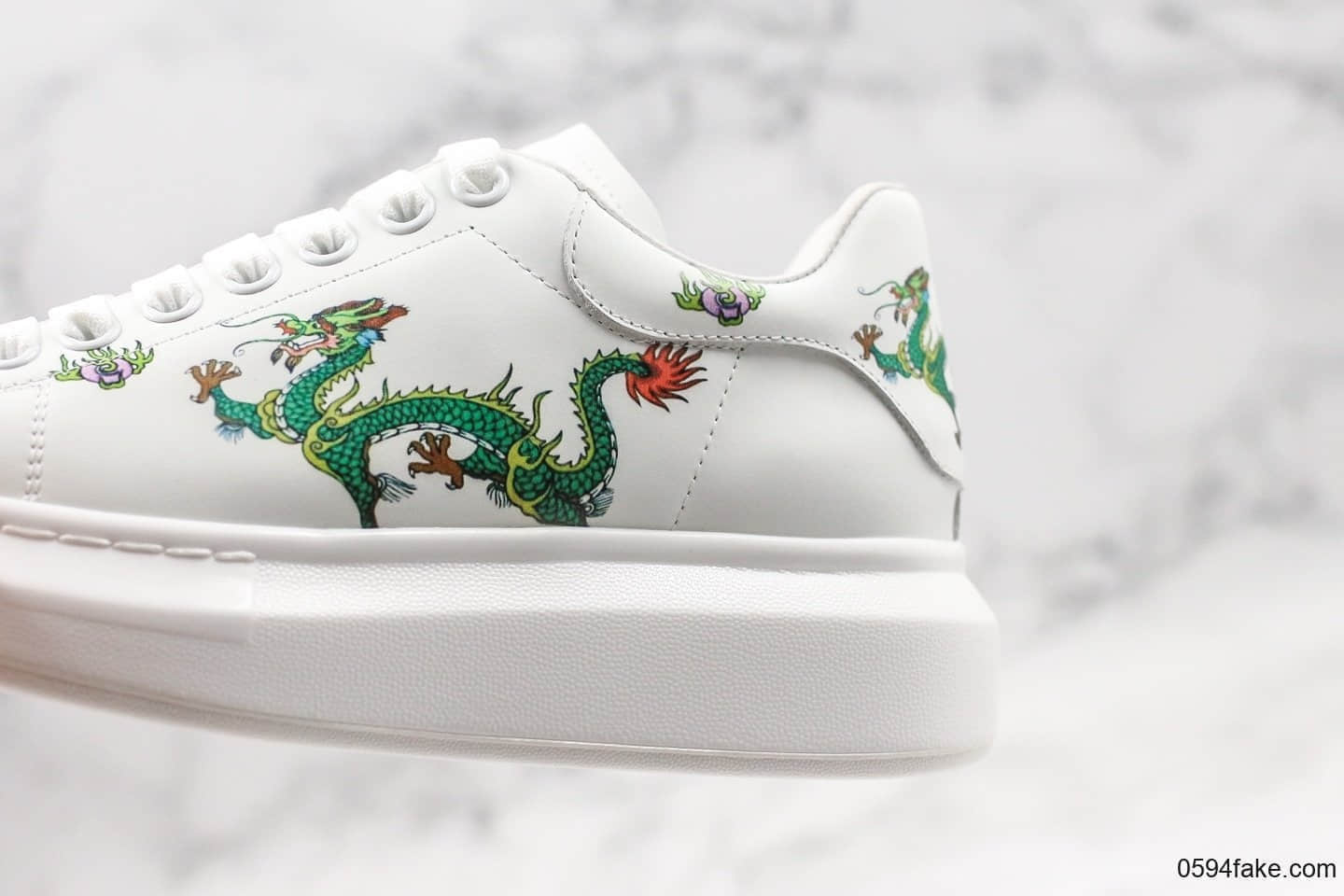 麦昆Alexander McQueen最新5D彩印2019年新款龙纹配色官网同步发售原版开模TPU防滑大底丝绸亚光牛皮