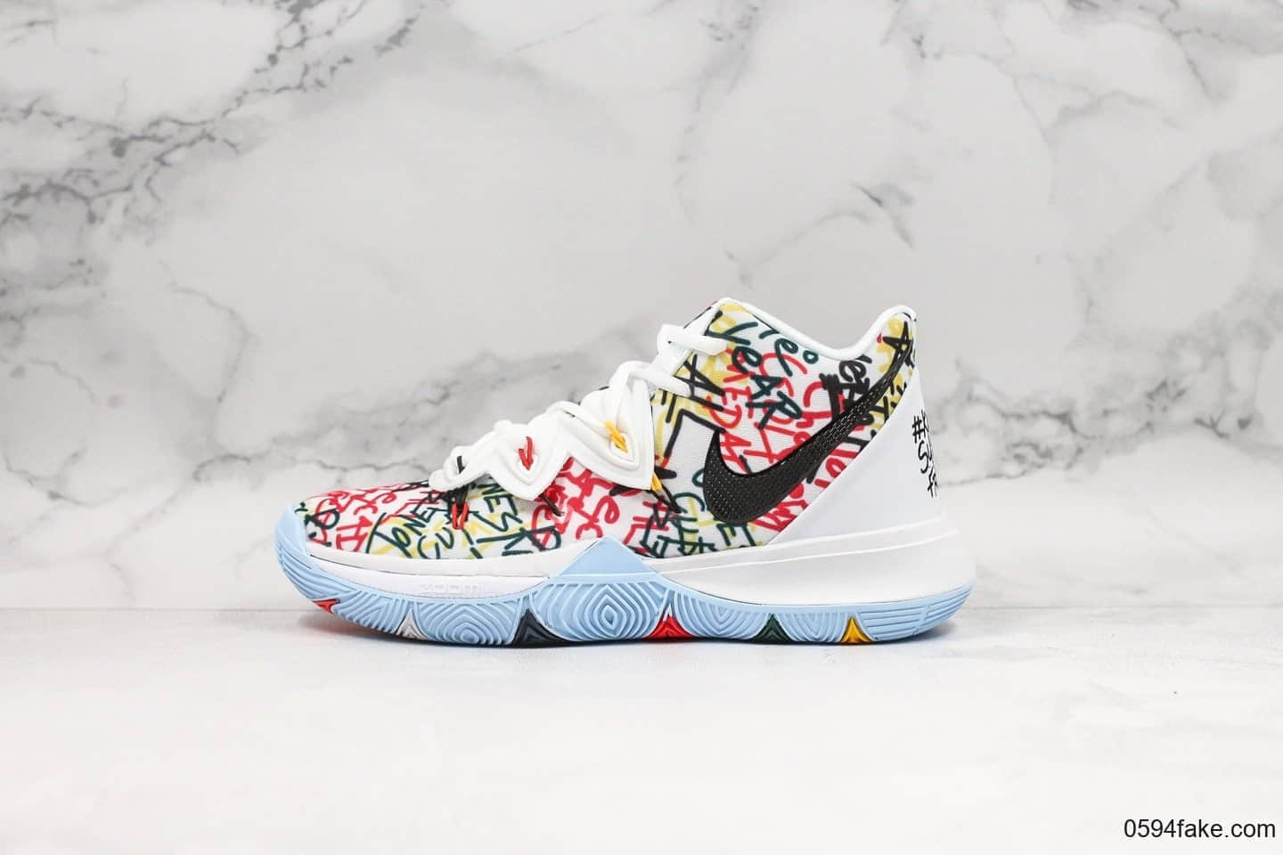 耐克Nike Kyrie5 GS Keep Sue Fresh纯原版本欧文5涂鸦配色实战篮球鞋内置气垫原鞋开模 货号:CW4403-100