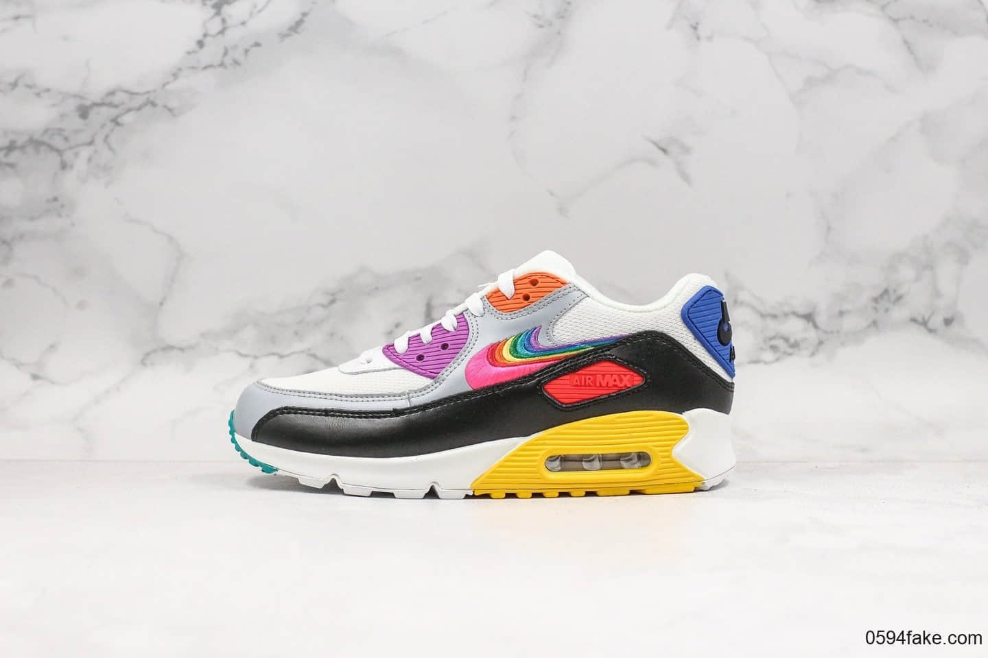 耐克Nike Air Max 90 “Betrue”复古气垫鞋休闲慢跑鞋彩虹系列限定配色炫彩纯原带半码原盒原标精细做工 货号:CJ5482-100