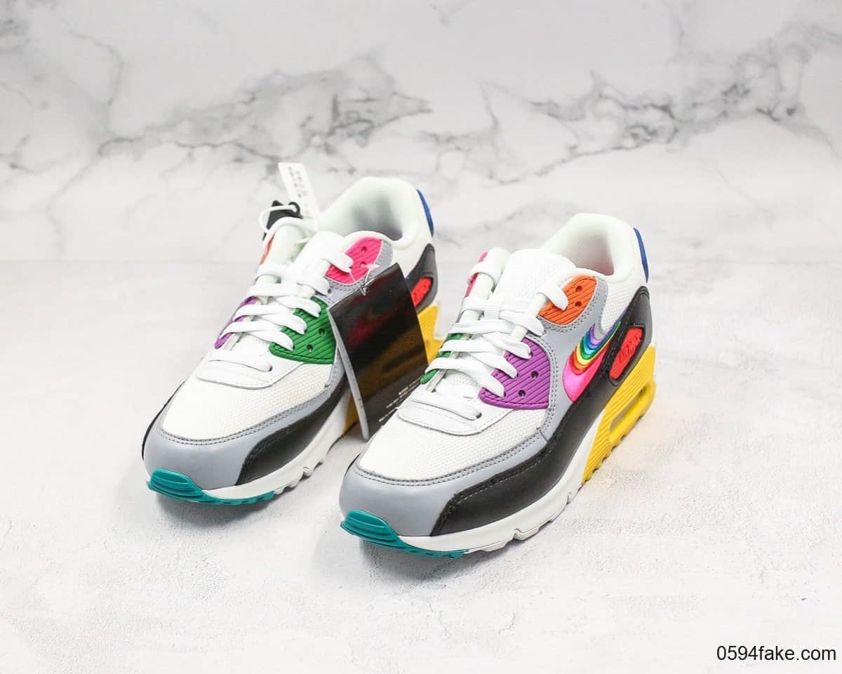 耐克Nike Air Max 90 “Betrue”复古气垫鞋休闲慢跑鞋彩虹系列限定配色炫彩纯原带半码原盒原标精细做工 货号:CJ5482-100