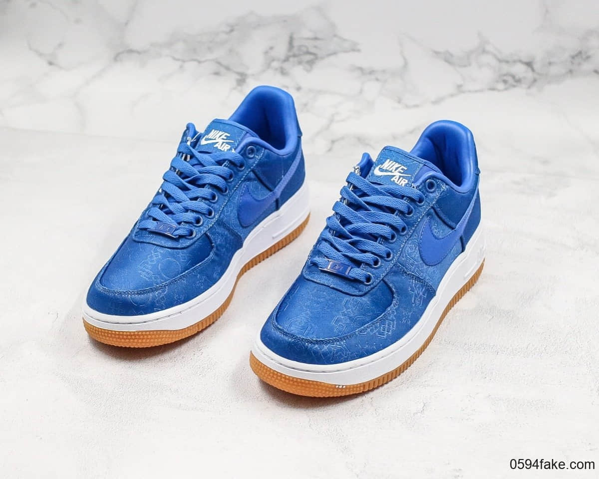 耐克CLOT x Nike Air Force 1陈冠希主理品牌联名空军一号蓝丝绸公司级带半码原装夜光水晶外底 货号：AO9286-400
