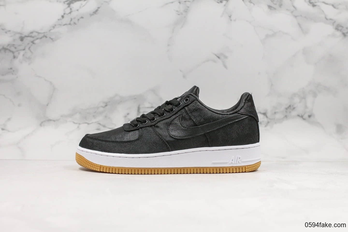 耐克Nike Air Force 1 Premium Game Black x Fragment Design x CLOT纯原版本三方联名款陈冠希空军一号低帮黑色丝绸表皮可撕裂内置全掌气垫原档案数据开发 货号:CZ3986-001