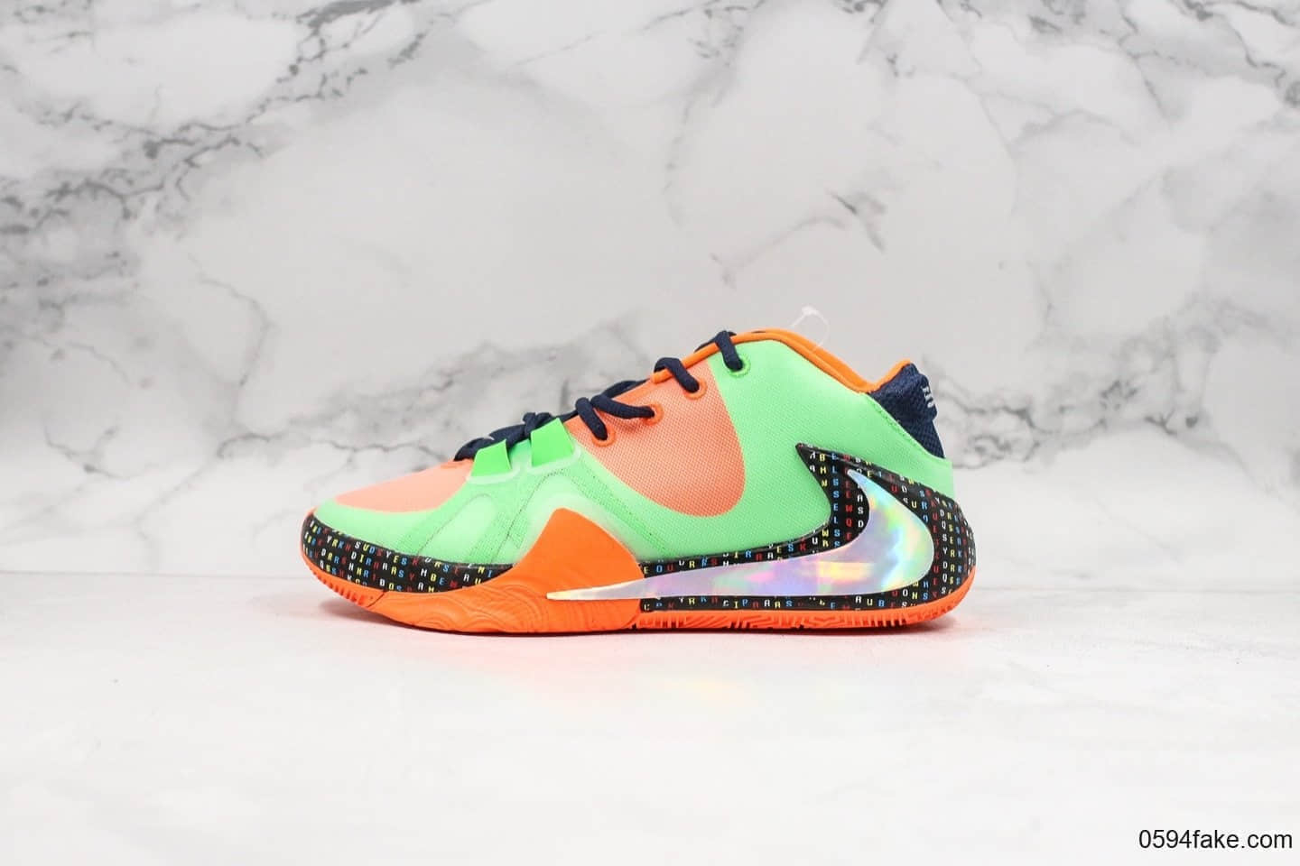 耐克Nike Zoom Freak 1纯原版本字母哥一代签名篮球鞋绿橙色后张真双层ZOOM气垫实战篮球鞋 货号:BQ5422-308