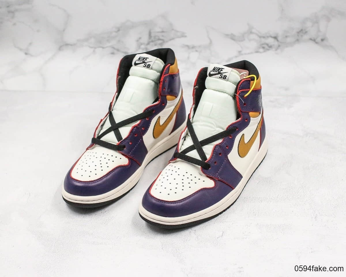 耐克Nike SB x AirJordan1 High OG Court Purple联名款乔1刮刮乐湖人黄紫配色原厂客供皮料原盒原标原鞋开模完美后跟定形 货号:CD6578-507