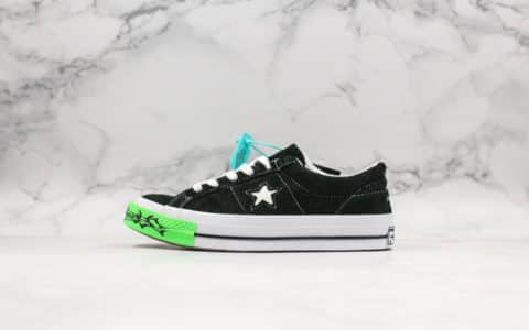 匡威sadboys Gear x Converse x One star Toxic系列公司级版本经典黑色麂皮荧光一星系列经典低帮复古皮革休闲百搭硫化板鞋萤光绿老虎头经典黑一星 货号:158369C