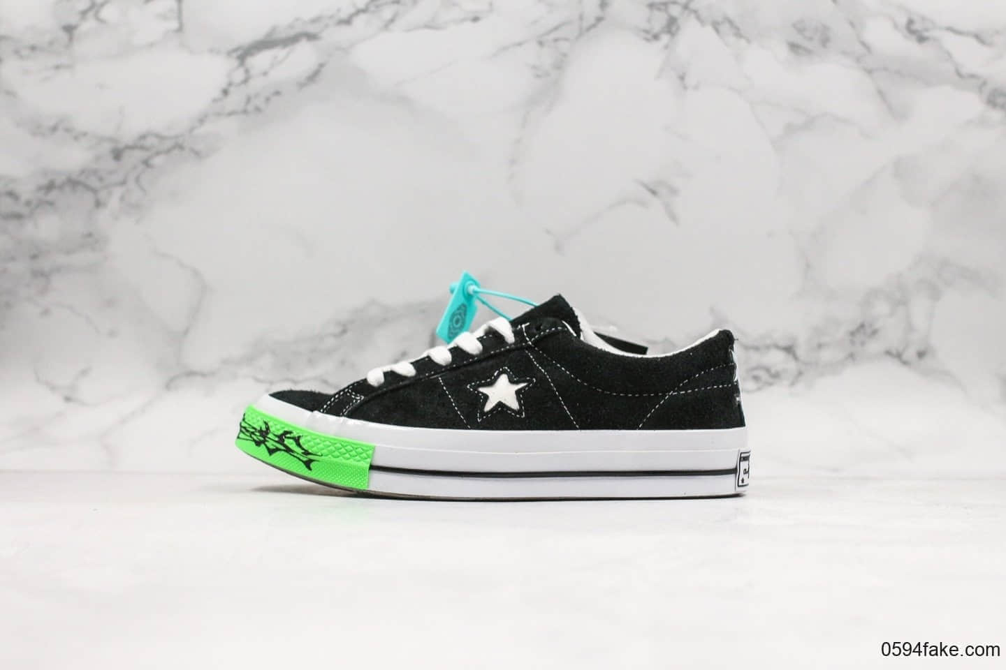 匡威sadboys Gear x Converse x One star Toxic系列公司级版本经典黑色麂皮荧光一星系列经典低帮复古皮革休闲百搭硫化板鞋萤光绿老虎头经典黑一星 货号:158369C