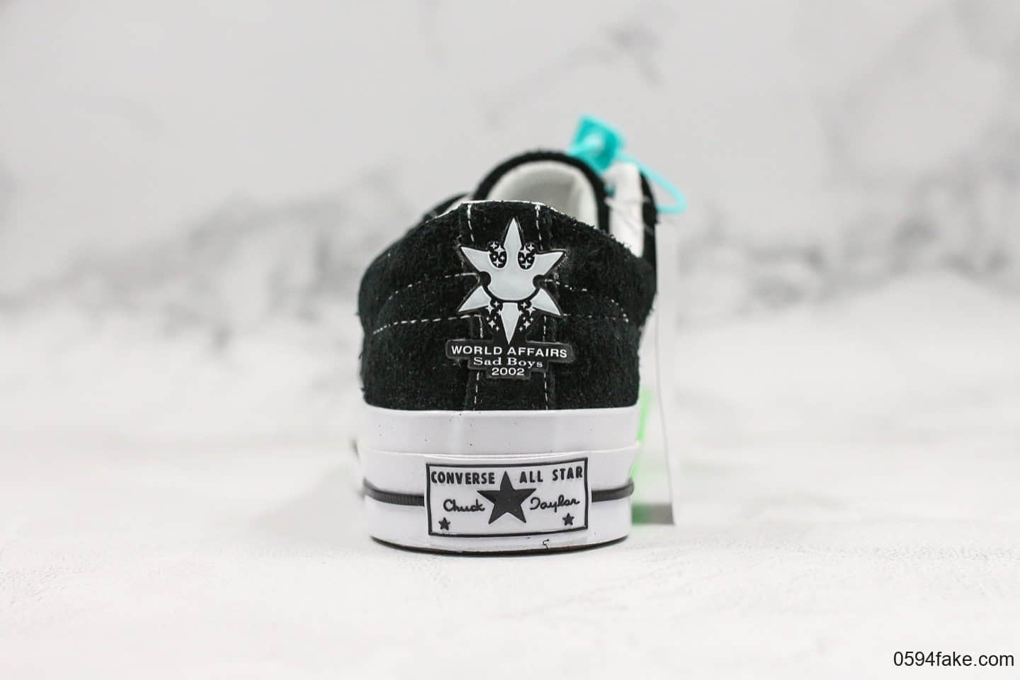 匡威sadboys Gear x Converse x One star Toxic系列公司级版本经典黑色麂皮荧光一星系列经典低帮复古皮革休闲百搭硫化板鞋萤光绿老虎头经典黑一星 货号:158369C