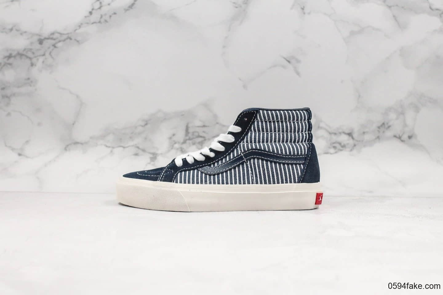 万斯Vans Vault Mt. Vernon Pack公司级版本条纹布牛仔蓝系列板鞋原厂ZP一比一硫化工艺高帮帆布板鞋 货号:VN0A4BTNVY7