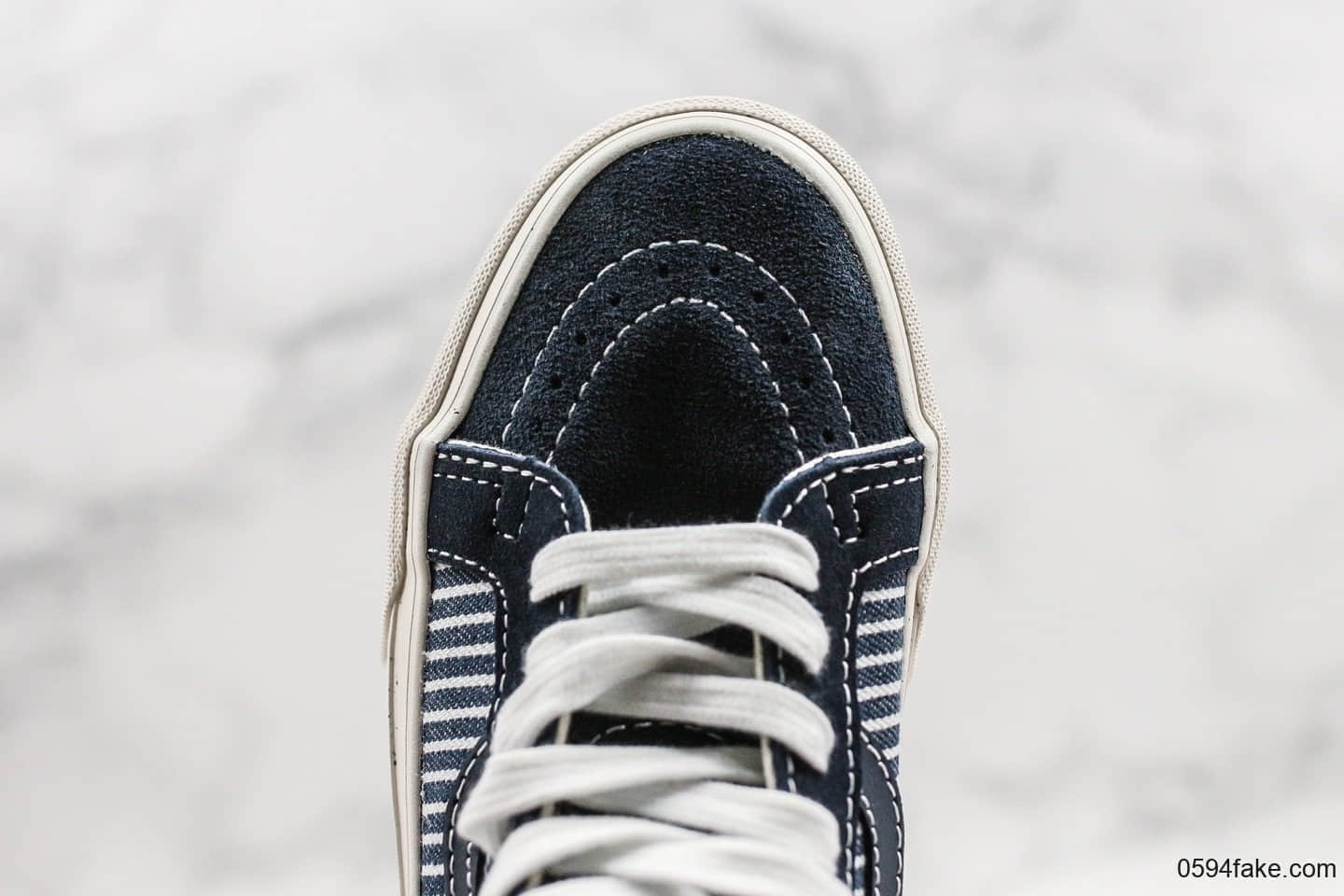 万斯Vans Vault Mt. Vernon Pack公司级版本条纹布牛仔蓝系列板鞋原厂ZP一比一硫化工艺高帮帆布板鞋 货号:VN0A4BTNVY7