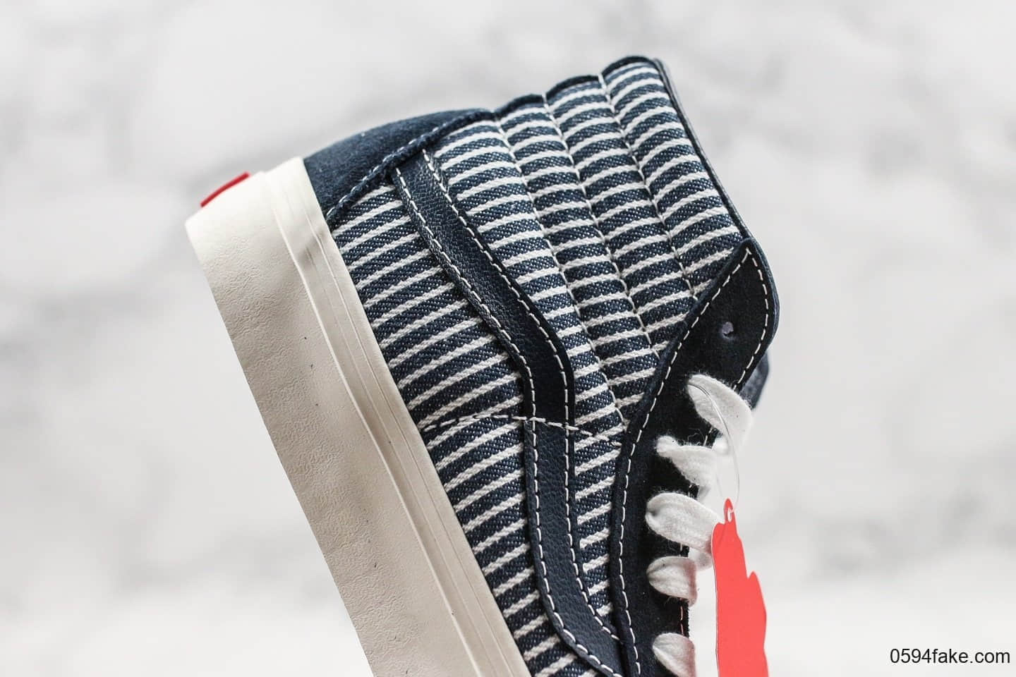 万斯Vans Vault Mt. Vernon Pack公司级版本条纹布牛仔蓝系列板鞋原厂ZP一比一硫化工艺高帮帆布板鞋 货号:VN0A4BTNVY7