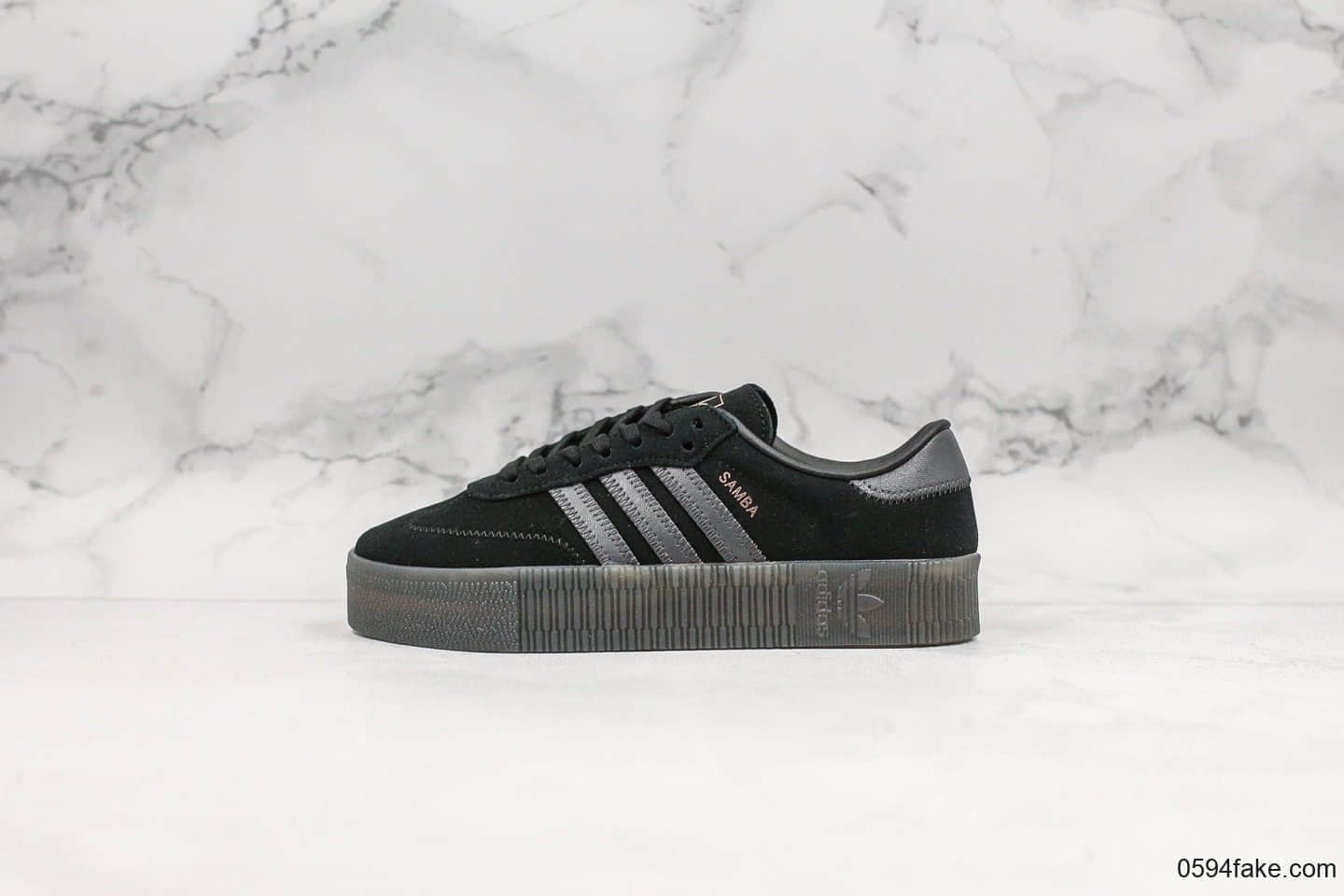 阿迪达斯Adidas Originals Samba Rose W公司级版本桑巴系列经典松糕鞋黑银配色增高板鞋平台专供进口头层皮版本 货号：G54523