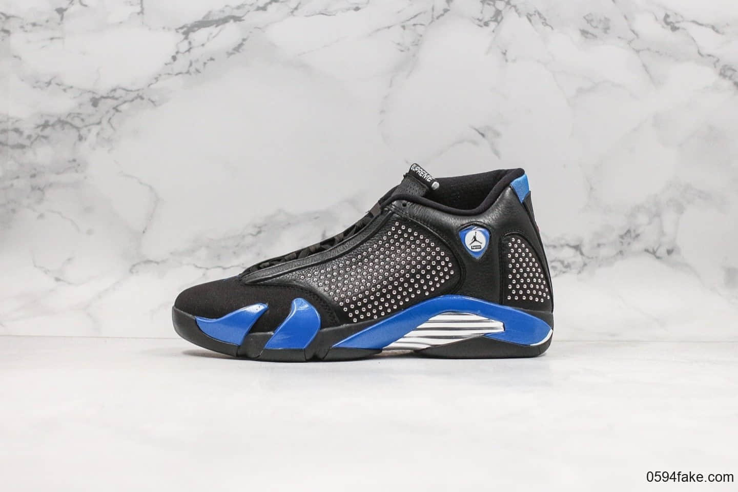 乔丹Air Jordan 14 x Supreme纯原版本联名款AJ14皇家蓝配色法拉利车标型原档案数据开发打造 货号:BV7630-004