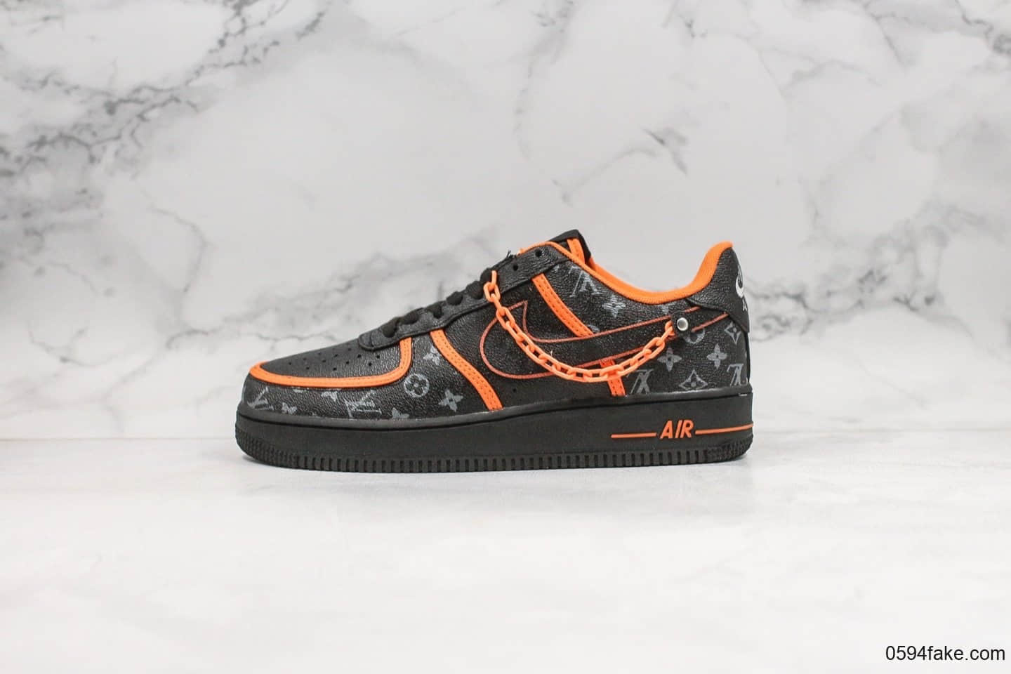 耐克Nike Air Force 1 Low x Louis Vuitton纯原版本路易威登联名印花低帮空军一号黑橘配色原档案数据开发 货号:AQ4211-100