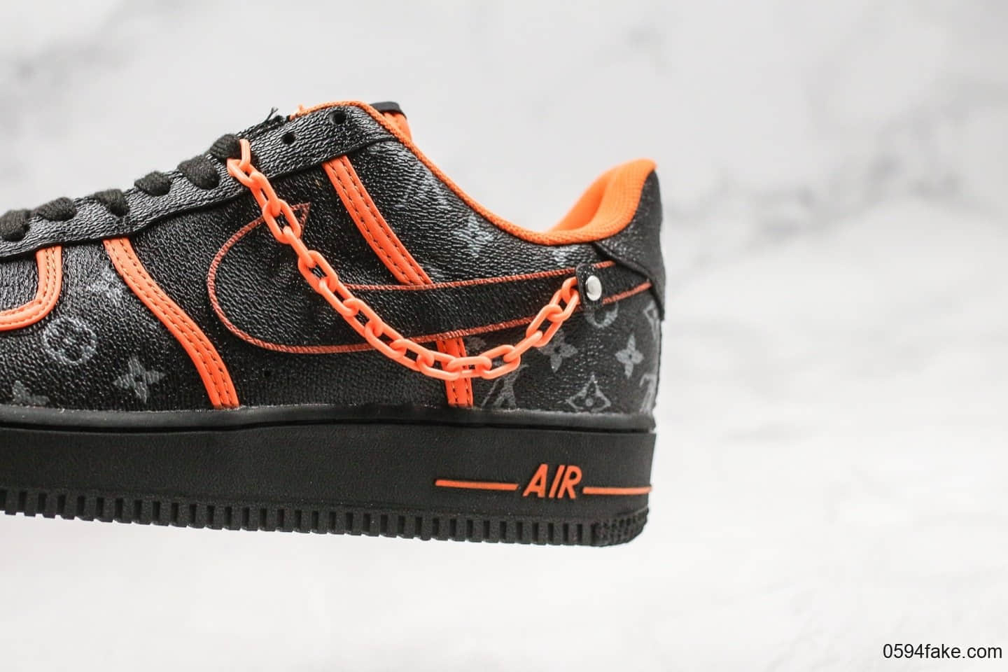 耐克Nike Air Force 1 Low x Louis Vuitton纯原版本路易威登联名印花低帮空军一号黑橘配色原档案数据开发 货号:AQ4211-100