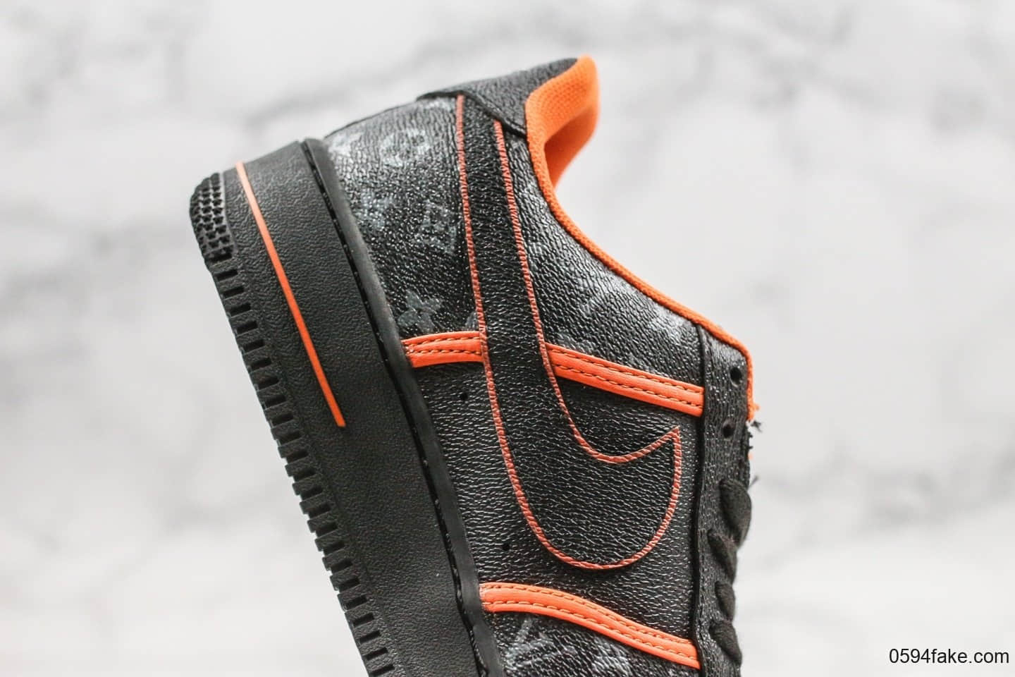 耐克Nike Air Force 1 Low x Louis Vuitton纯原版本路易威登联名印花低帮空军一号黑橘配色原档案数据开发 货号:AQ4211-100