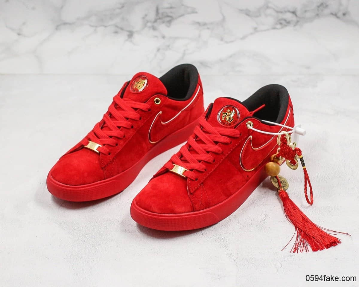 耐克Nike SB Blazer OG QS纯原版本低帮开拓者中国红鼠年贺岁版本顶级头层猪八材质原档案数据开发原盒原标 货号:CJ7049-818