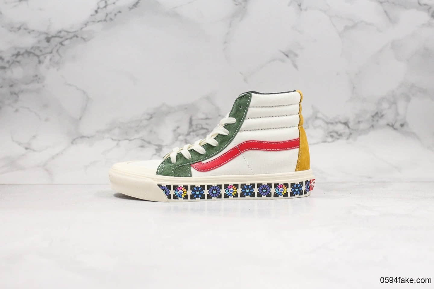 万斯Vans Style 138 LX OG公司级版本高帮村上隆小花花朵红绿条纹原厂硫化大底内置钢印原盒原标