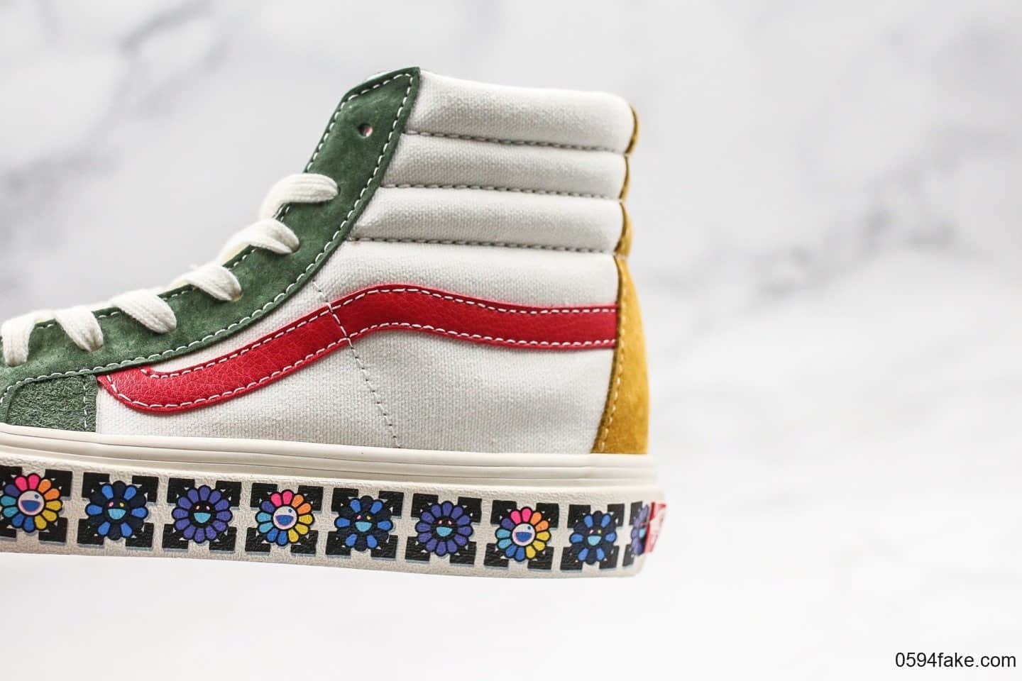 万斯Vans Style 138 LX OG公司级版本高帮村上隆小花花朵红绿条纹原厂硫化大底内置钢印原盒原标