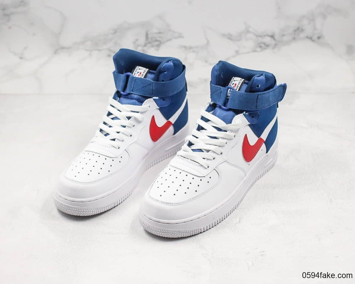 耐克Nike Air Force 1 High LV8 NBA纯原版本联名款白蓝红丝绸拼接高帮空军一号内置气垫 货号:BQ4591-102