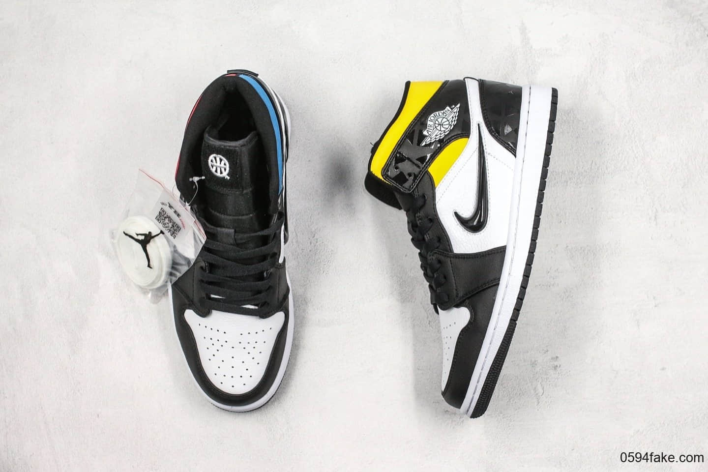乔丹Air Jordan 1 Quai54 Mid (2019)公司级版本法国街球四色鸳鸯拼接中帮AJ1内置后掌Sole气垫原档案数据开发 货号:CJ9219-001