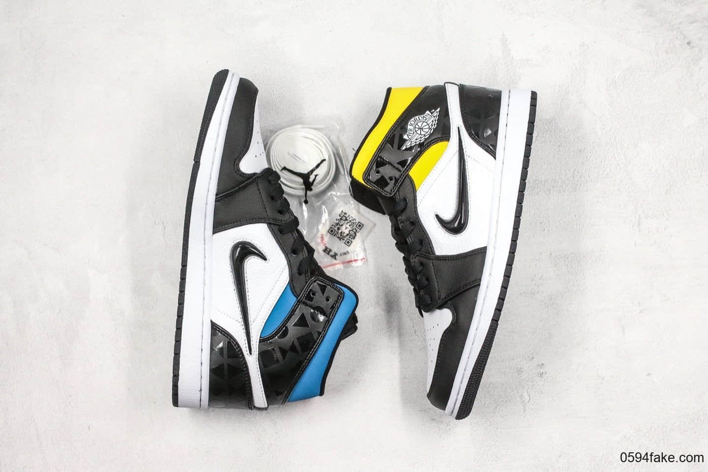 乔丹Air Jordan 1 Quai54 Mid (2019)公司级版本法国街球四色鸳鸯拼接中帮AJ1内置后掌Sole气垫原档案数据开发 货号:CJ9219-001