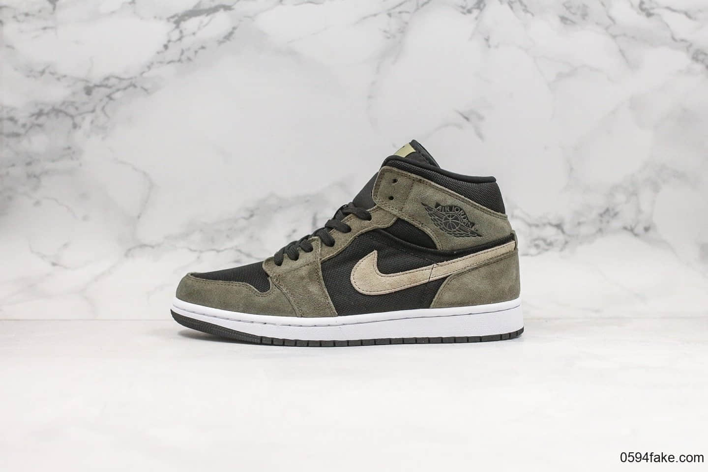 乔丹Air Jordan 1 Mid公司级版本中帮AJ1军绿色内置气垫原盒原标原档案数据开发 货号:BQ6472-030