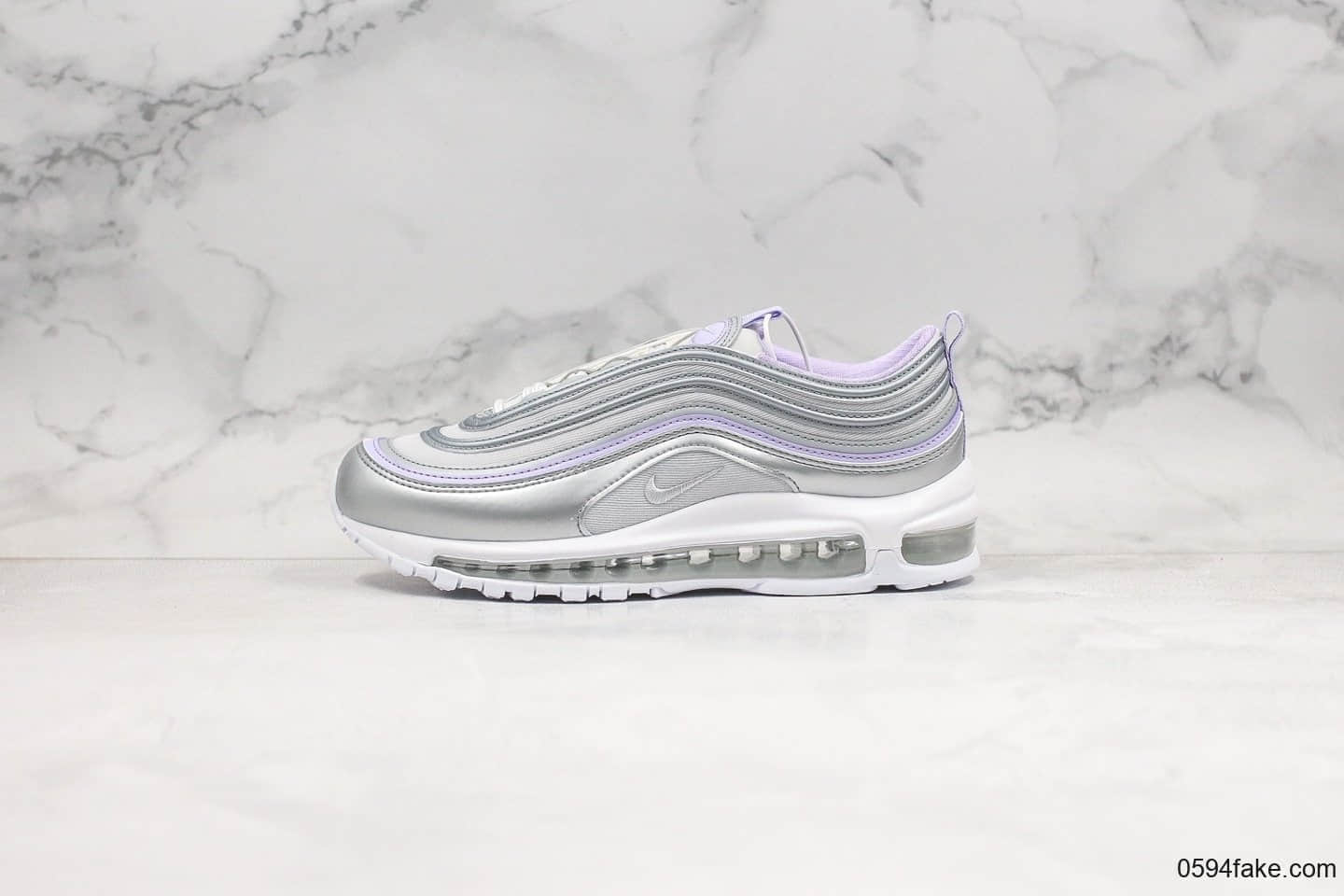 耐克Nike Air Max 97纯原版本复古子弹气垫鞋Max97银紫配色内置真实气垫原楦头原纸板打造 货号：CQ4806-015