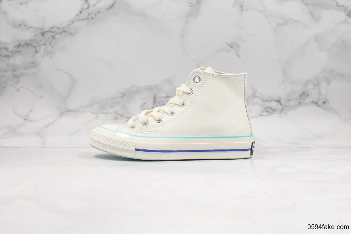 匡威Converse Chunk Taylor 70s公司级版本高帮皮面奶白蓝大学蓝硫化鞋正确硅蓝中底双围条包头 货号:563414C
