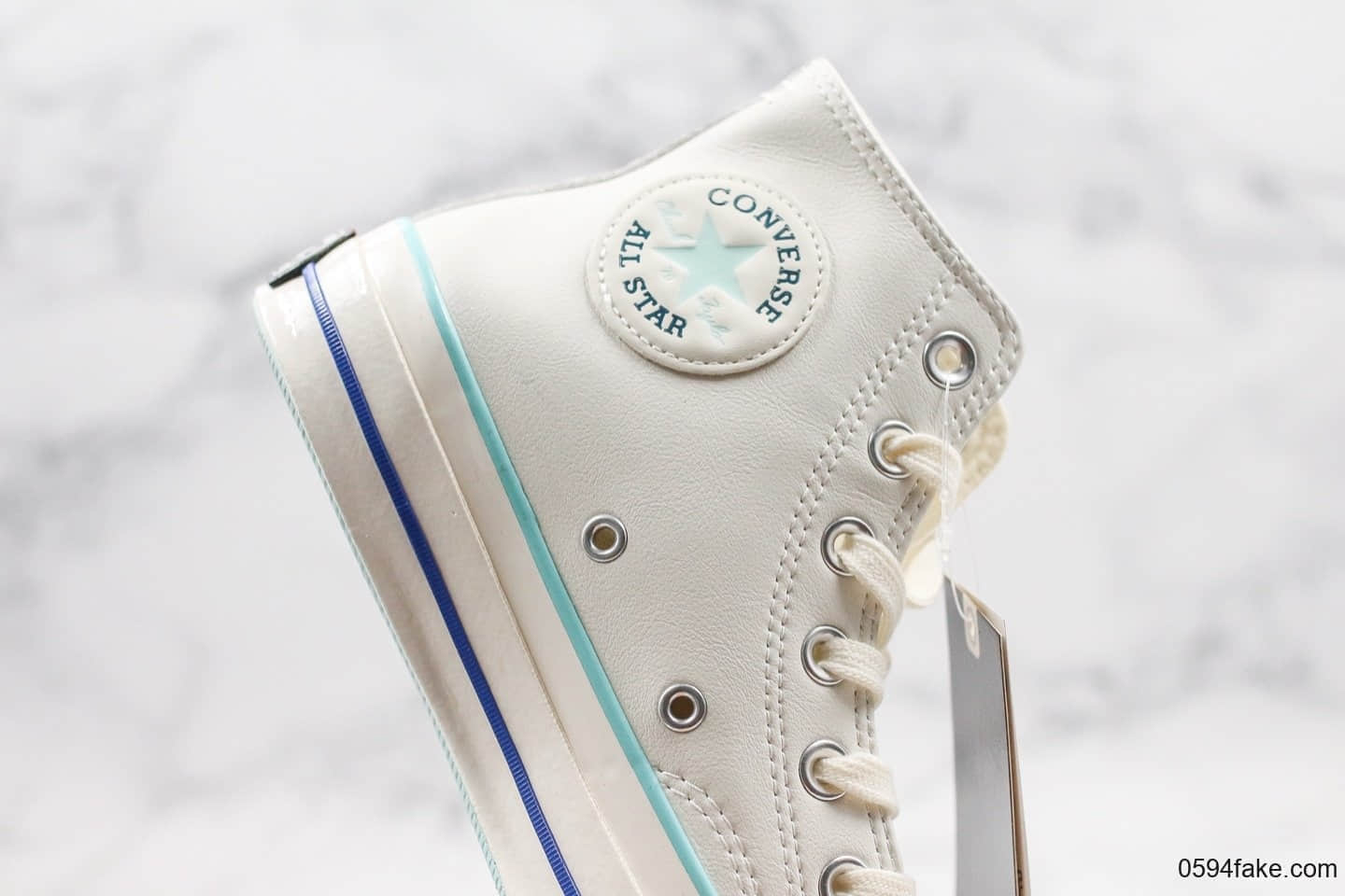 匡威Converse Chunk Taylor 70s公司级版本高帮皮面奶白蓝大学蓝硫化鞋正确硅蓝中底双围条包头 货号:563414C