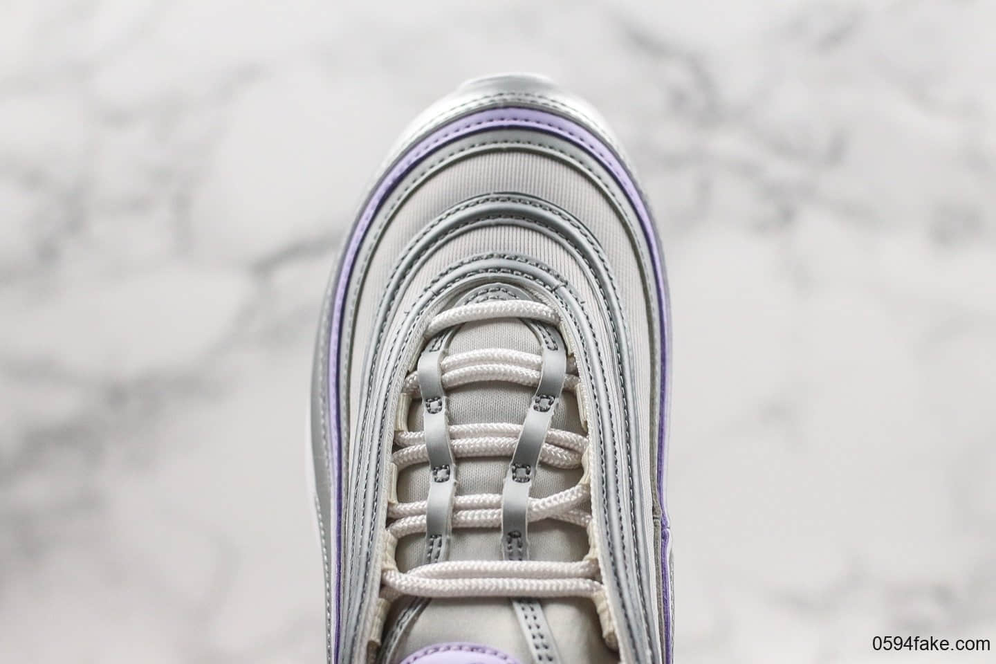 耐克Nike Air Max 97纯原版本复古子弹气垫鞋Max97银紫配色内置真实气垫原楦头原纸板打造 货号：CQ4806-015