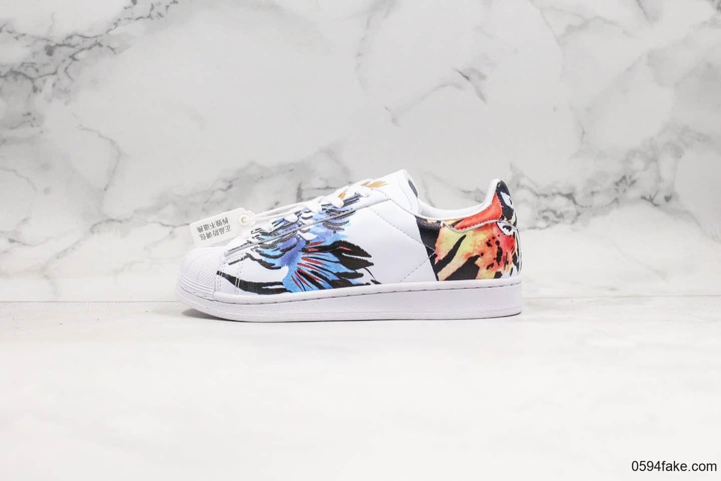 阿迪达斯Adidas Superstar II Chinese New Year纯原版本三叶草贝壳头中国风2020年鼠年限定水彩元素皮革白彩瑞兽仙鹤呈祥 货号:FW5351