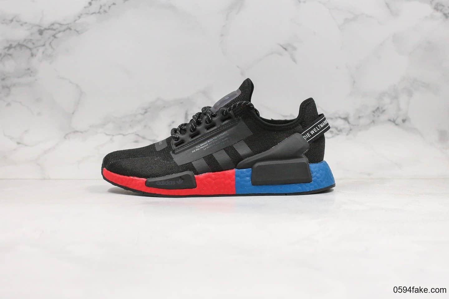 阿迪达斯Adidas NMD R1 Boost V2纯原版本二代3M变色龙NMD爆米花跑鞋黑红蓝配色内置Boost缓震大底原盒原标 货号:FV9023