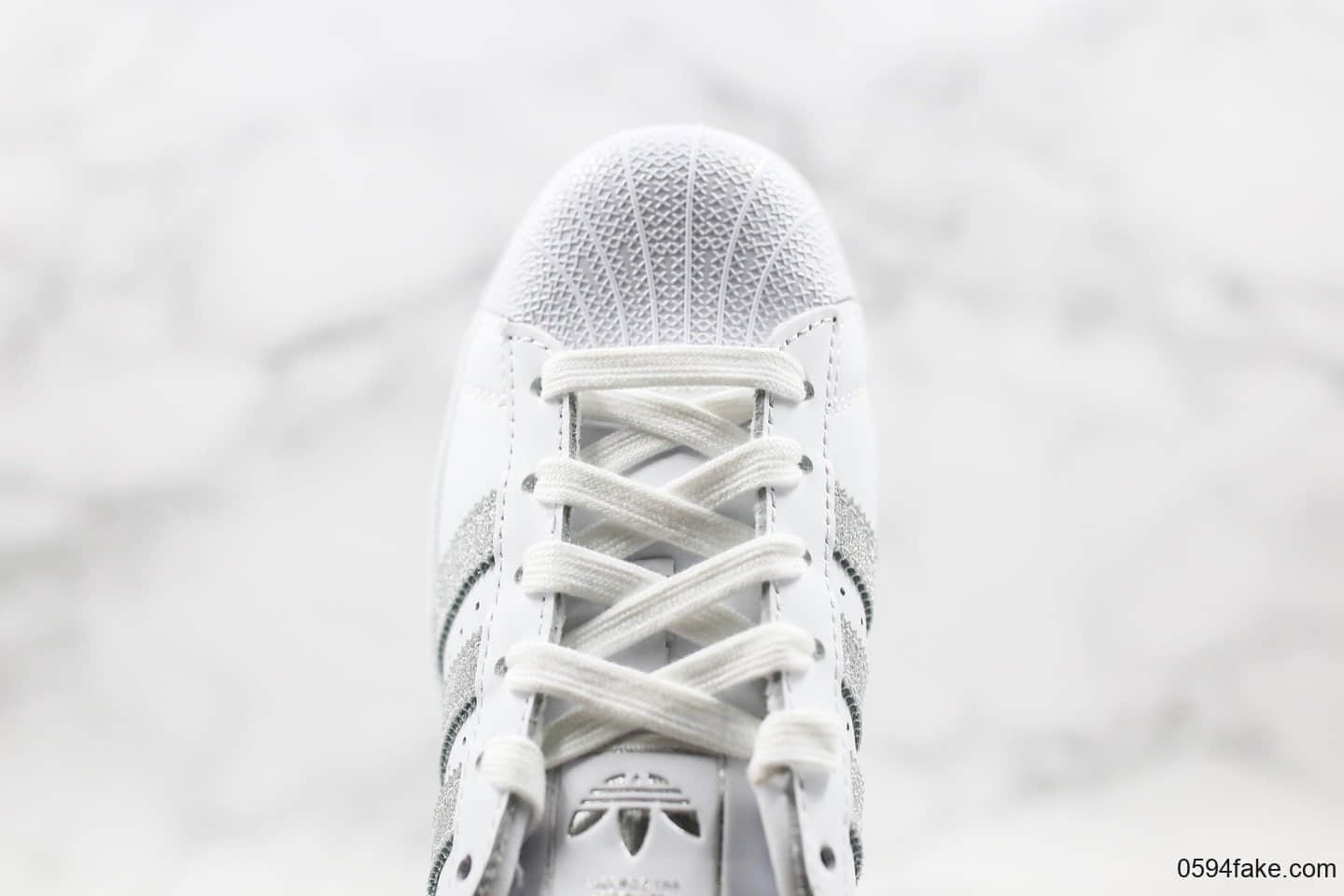 阿迪达斯Adidas Superstar W纯原版本三叶草贝壳头闪银满天星原厂EVA蓝底全头层小牛皮面料 货号:EG8135