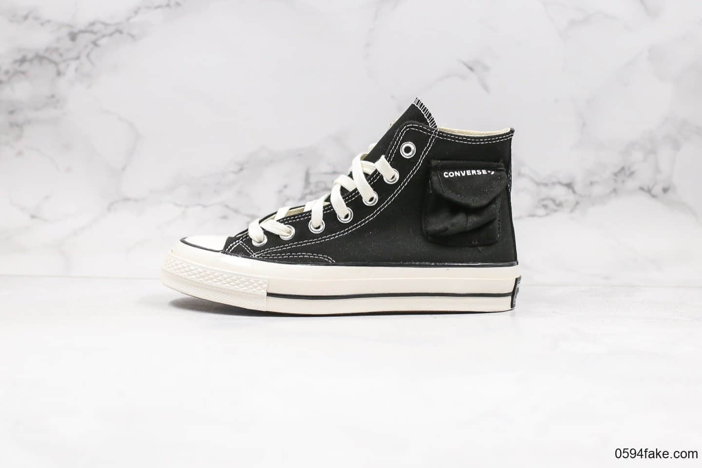 匡威Converse Chunk Taylor Side Pocket公司级版本高帮侧边黑白小口袋原厂硫化大底正确硅蓝软中底 货号:167044F