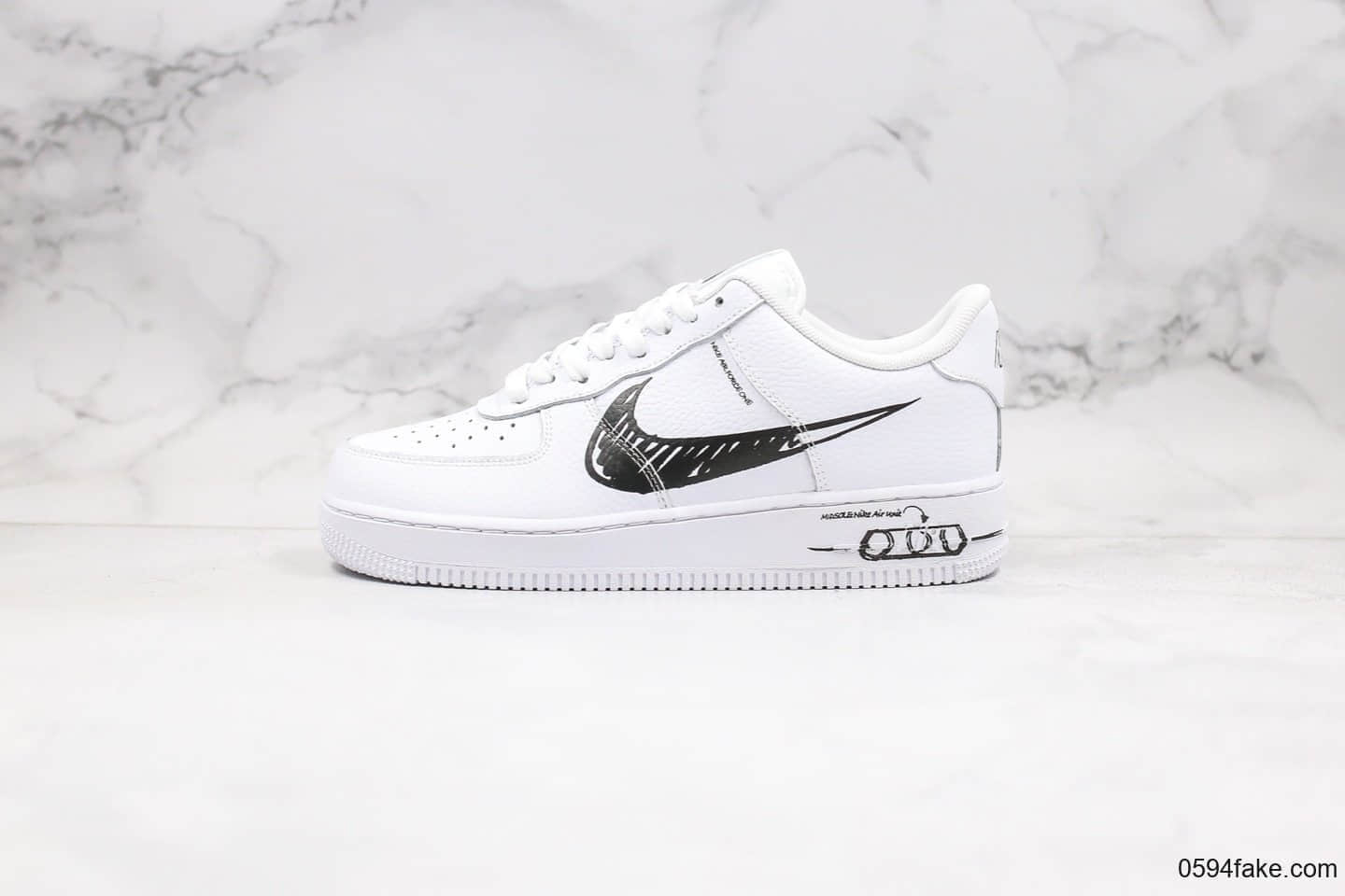 耐克Nike Air FORCE 1 SCHEMATIC WHITE BLACK Sketch纯原版本低帮空军一号二次元涂鸦黑白色内置全掌气垫 货号：CW7581-101