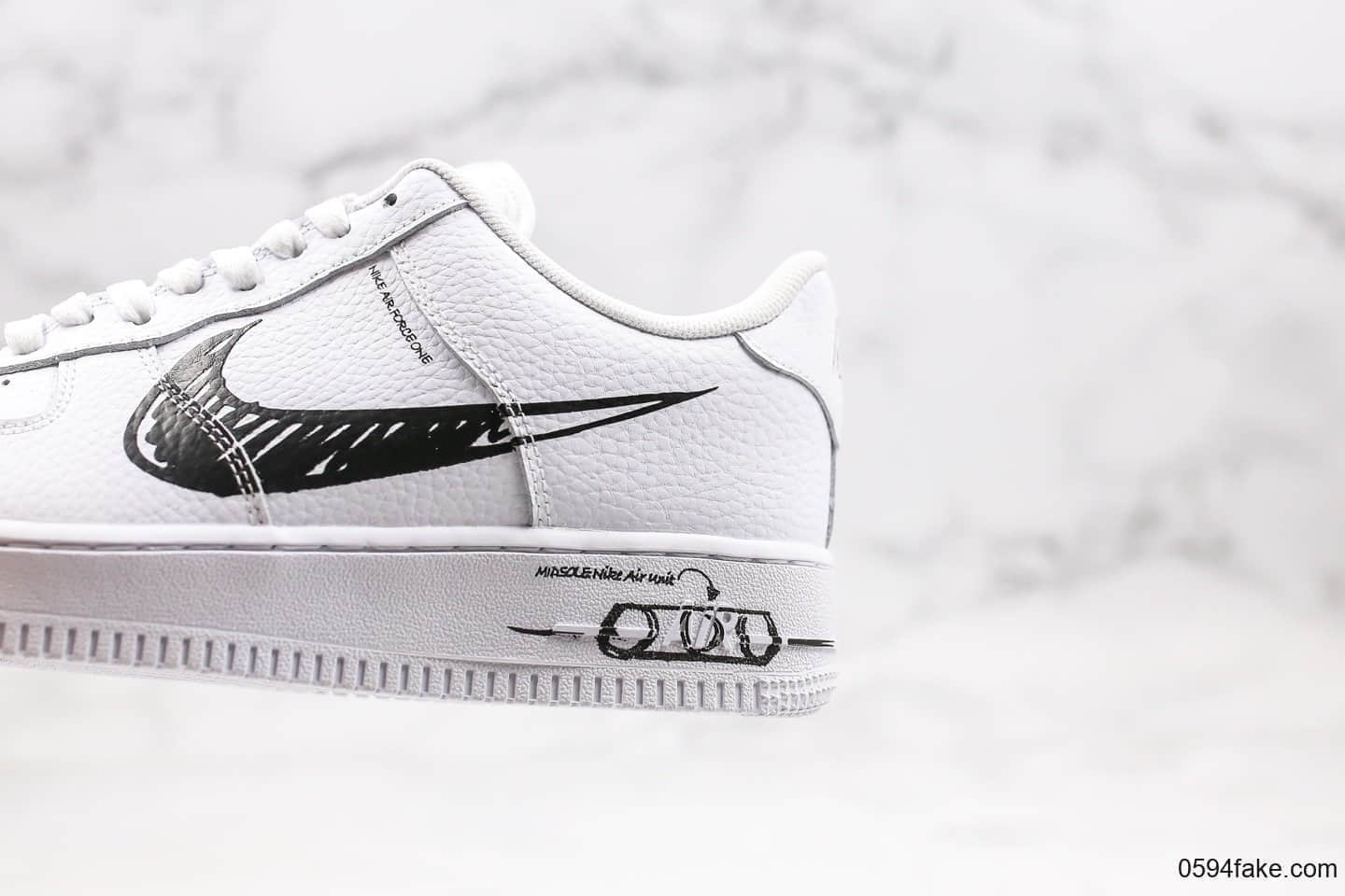 耐克Nike Air FORCE 1 SCHEMATIC WHITE BLACK Sketch纯原版本低帮空军一号二次元涂鸦黑白色内置全掌气垫 货号：CW7581-101