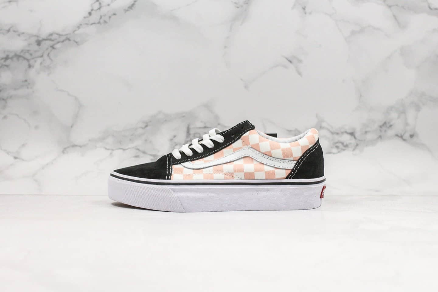 万斯VANS Old Skool Platfor厚底黑粉棋盘格公司级版本原盒原标内置钢印原厂硫化大底 货号:VN0A3B3UBKA