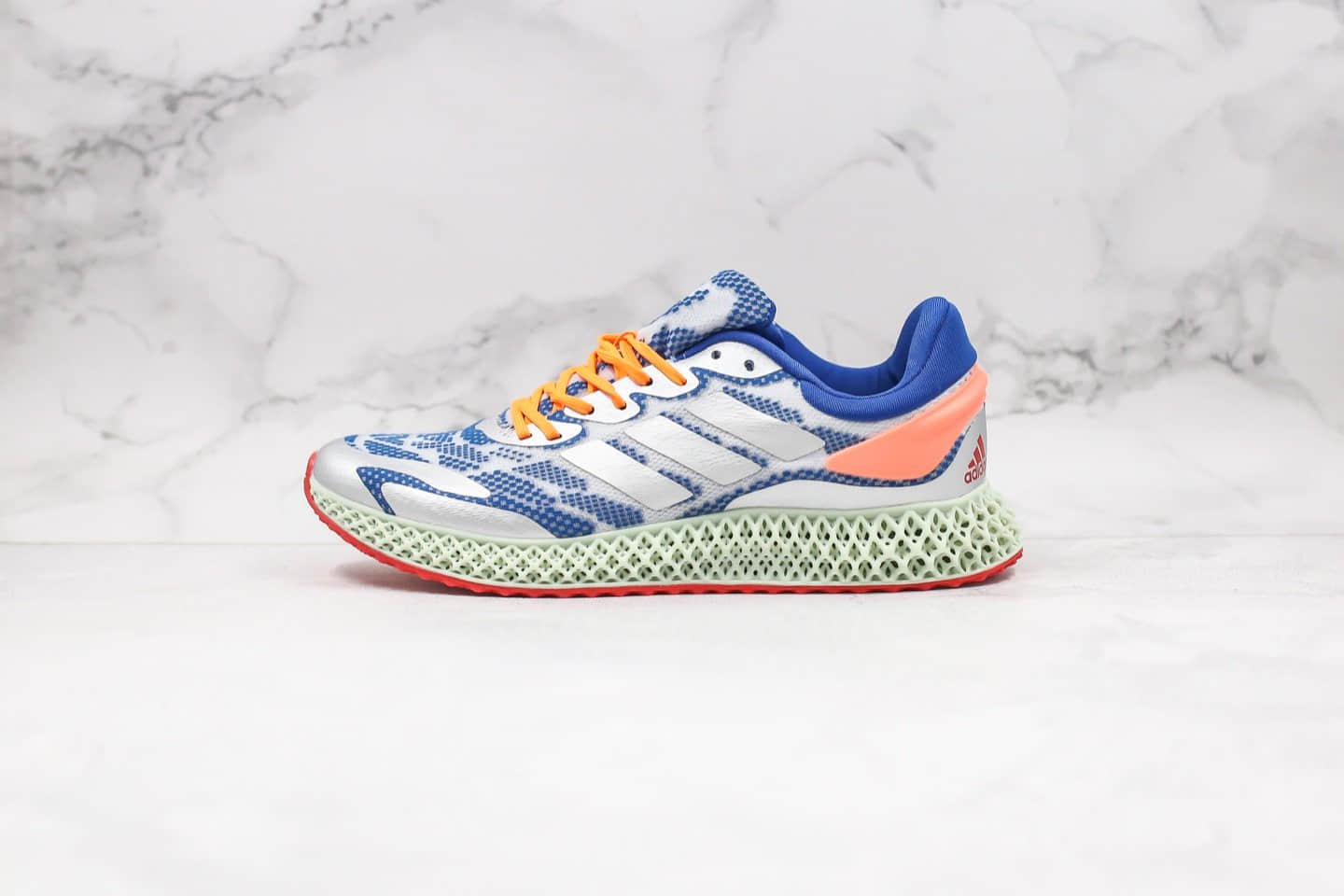 阿迪达斯Adidas Alphaedge 4D M纯原版本科技针织鞋面彩绘蓝绿色运动慢跑鞋原盒原标原档案数据开发 货号:FV5320