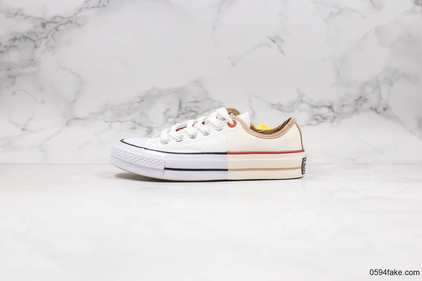 匡威Converse Restructured Chuck 1970 High White公司级版本低帮米白解构系列双拼补丁正确硅蓝PU中底原厂硫化 货号:167673C