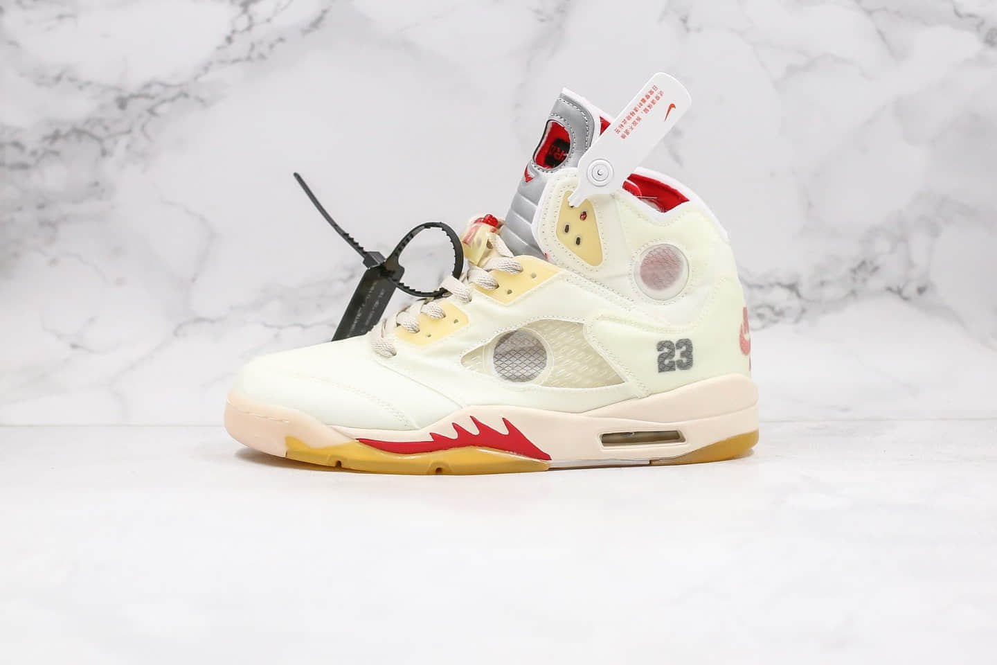 乔丹OFF-WHITE x Air Jordan 5 Cream纯原版本OW联名款AJ5奶油冰淇淋配色原盒配件3M鞋舌反光正确后跟定型 货号:CT8480-100