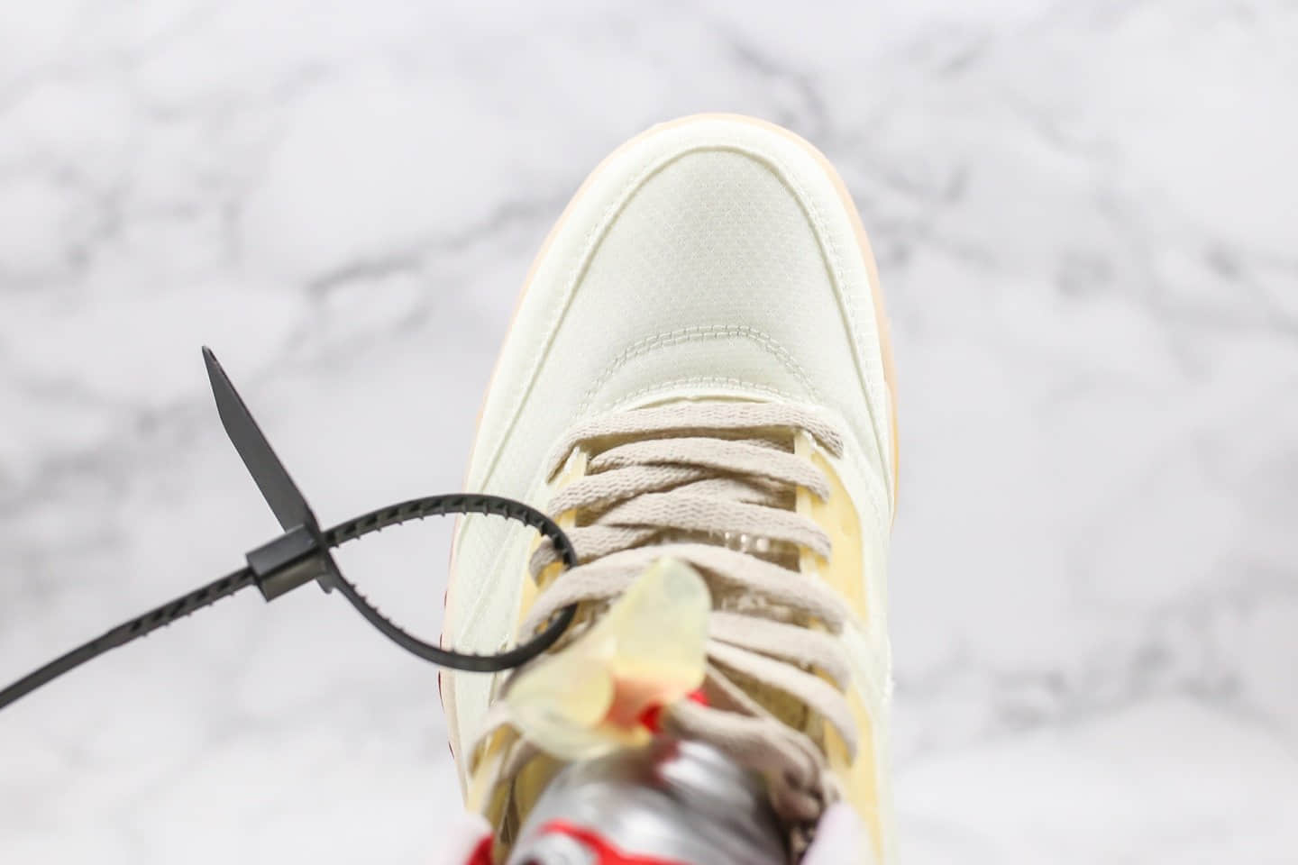 乔丹OFF-WHITE x Air Jordan 5 Cream纯原版本OW联名款AJ5奶油冰淇淋配色原盒配件3M鞋舌反光正确后跟定型 货号:CT8480-100