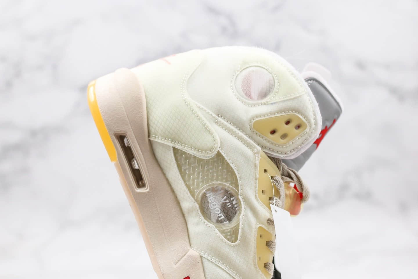 乔丹OFF-WHITE x Air Jordan 5 Cream纯原版本OW联名款AJ5奶油冰淇淋配色原盒配件3M鞋舌反光正确后跟定型 货号:CT8480-100