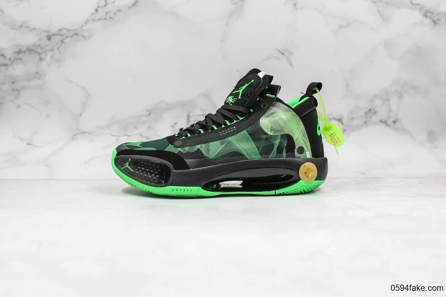 乔丹Air Jordan 34公司级版本实战篮球鞋AJ34黑绿配色官方原盒带气垫 货号:BQ3381-300