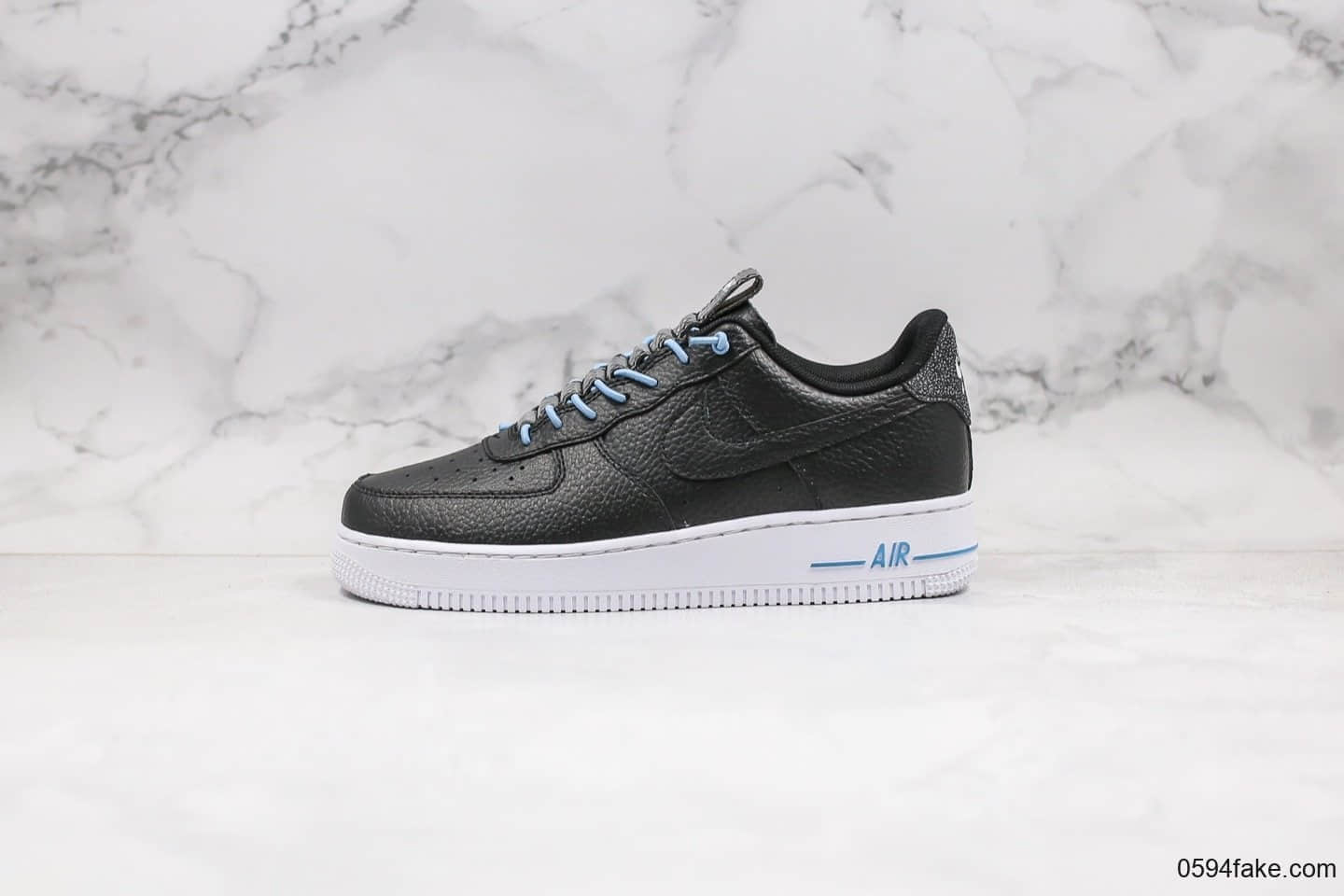 耐克Nike Air Force 1 Low Lux纯原版本低帮空军一号黑银蓝色抽绳内置全掌Sole气垫原盒原标 货号：898889-015